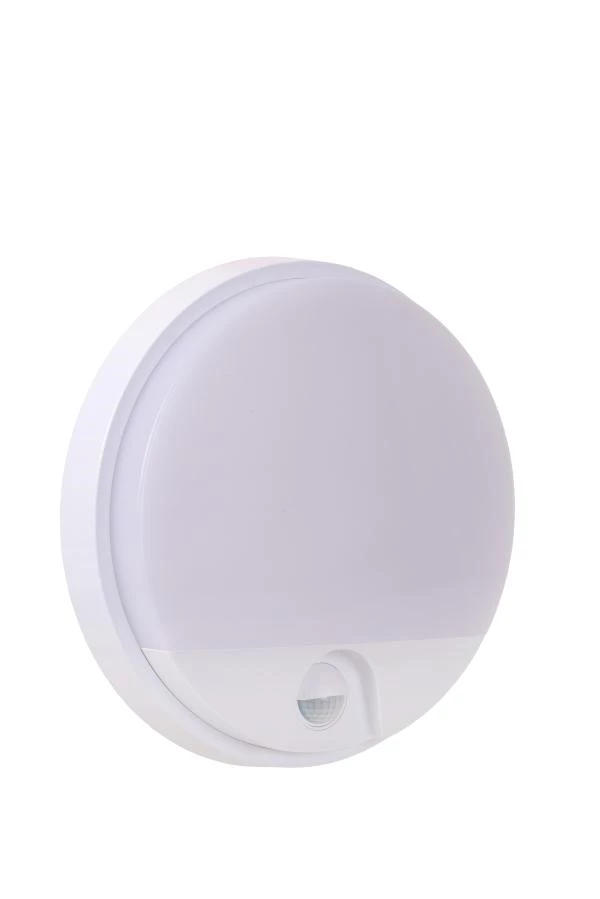 Lucide HUPS IR - Applique murale Intérieur/Extérieur - Ø 21 cm - LED - 1x10W 3000K - IP54- Détecteur De Mouvement & Jour/Nuit - Blanc - éteint